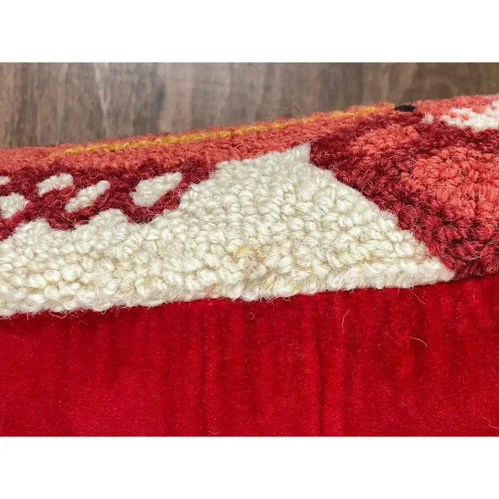 Vintage Chandler 4 Corners Lobster Hooked Pillow Red Wool Blend Coastal Decor